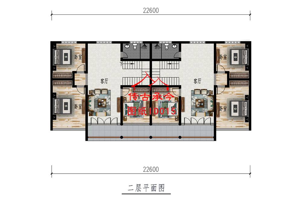 雙拼二層三合院平面圖