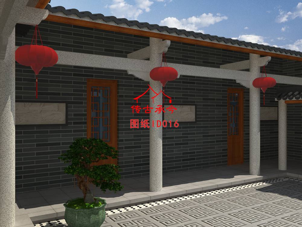 青磚庭院三合院祠堂效果圖