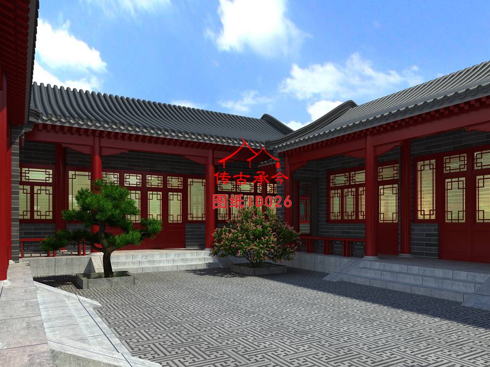 三合院院子效果圖