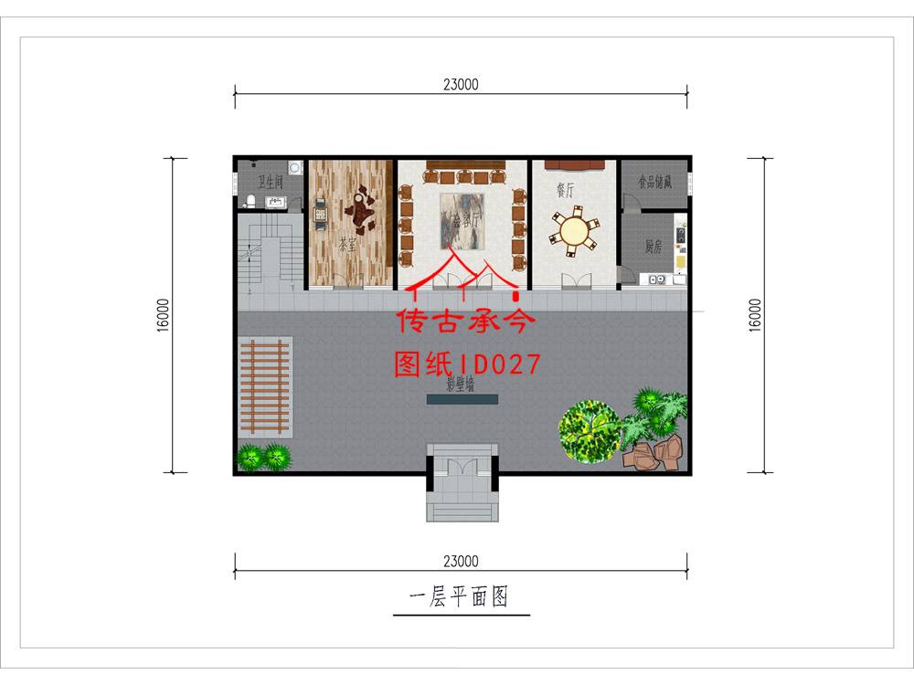 二層獨棟中式徽派平面圖