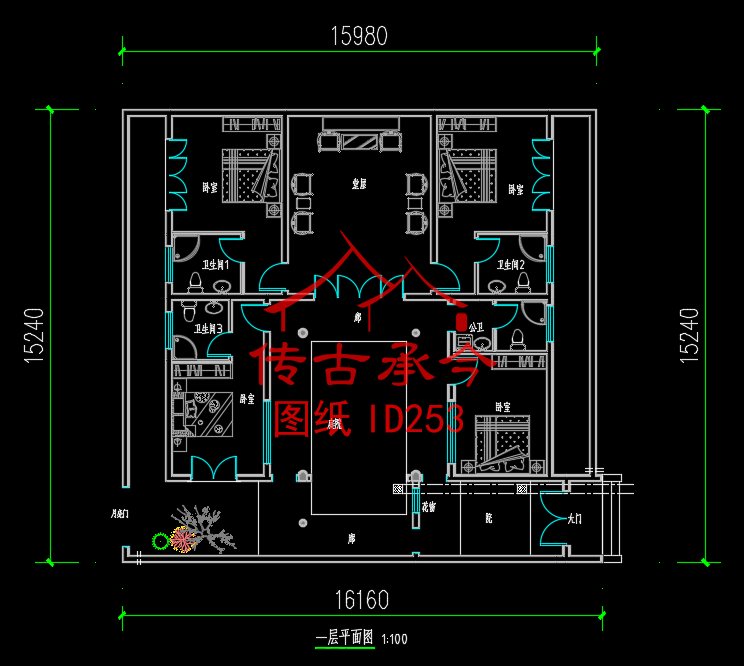 一層四合院東南門天井平面圖