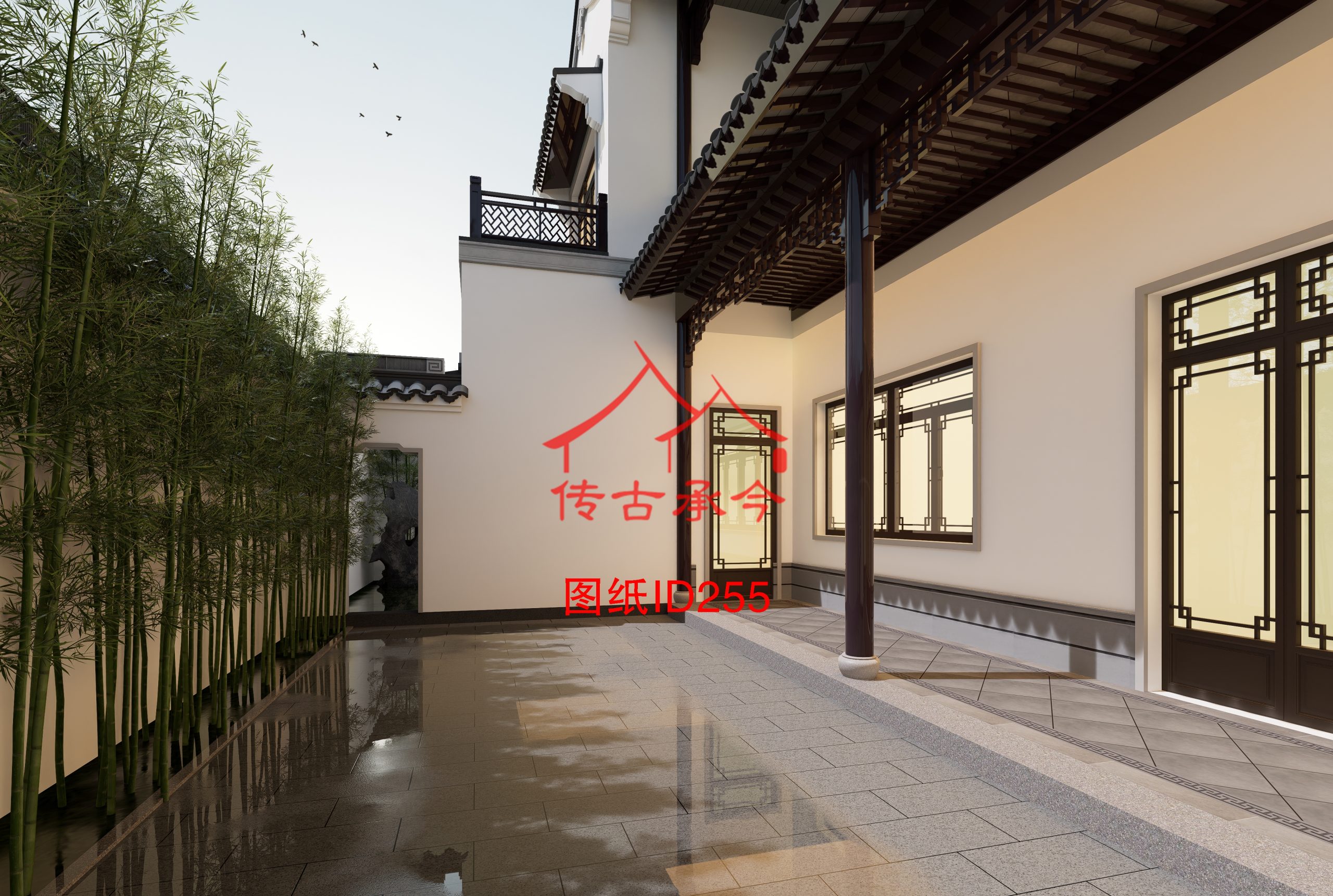 蘇式合院院內(nèi)景觀布置效果圖