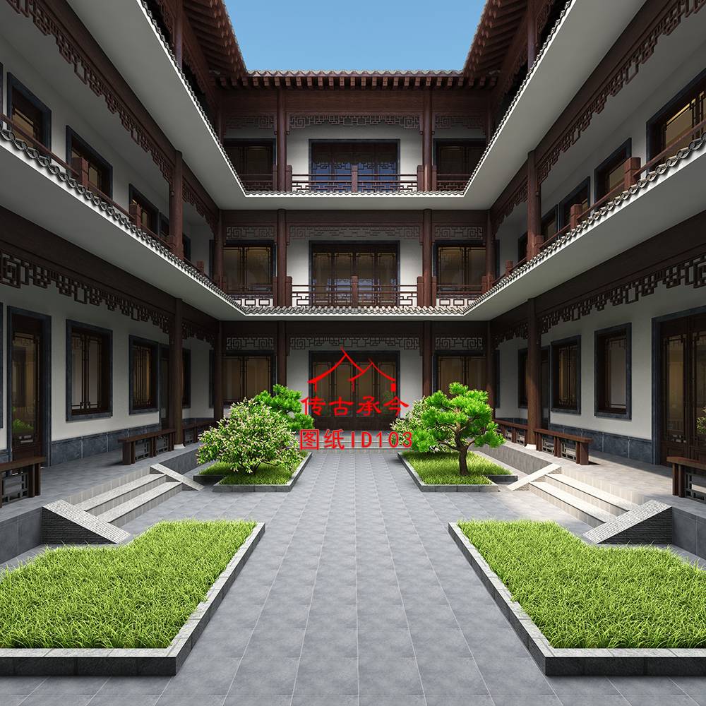 蘇派合院民宿院內(nèi)效果圖