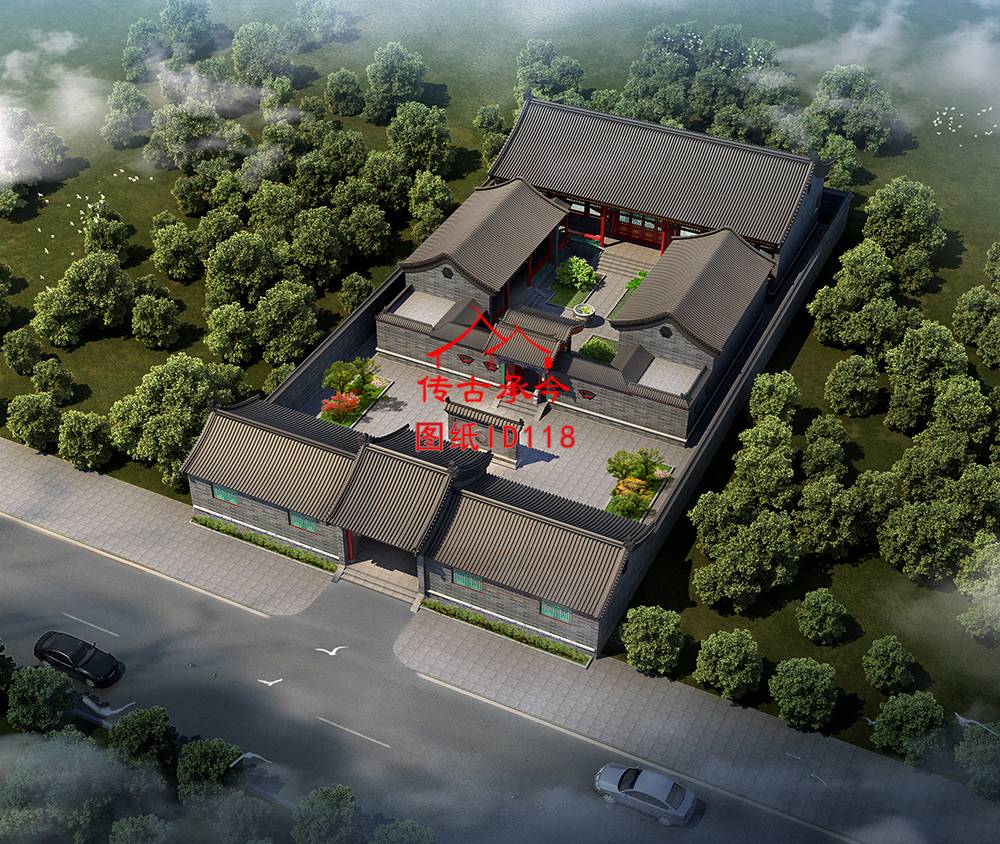 二進青磚合院鳥瞰圖