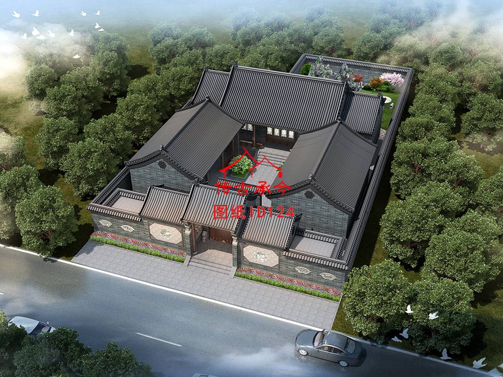 五開間 青磚四合院鳥瞰圖