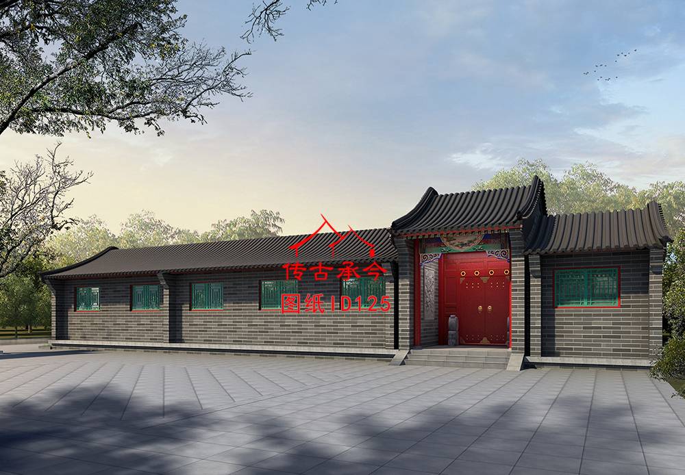 七開間青磚四合院外立面效果圖