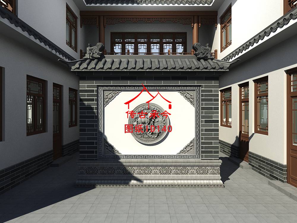 白墻三合院效果圖