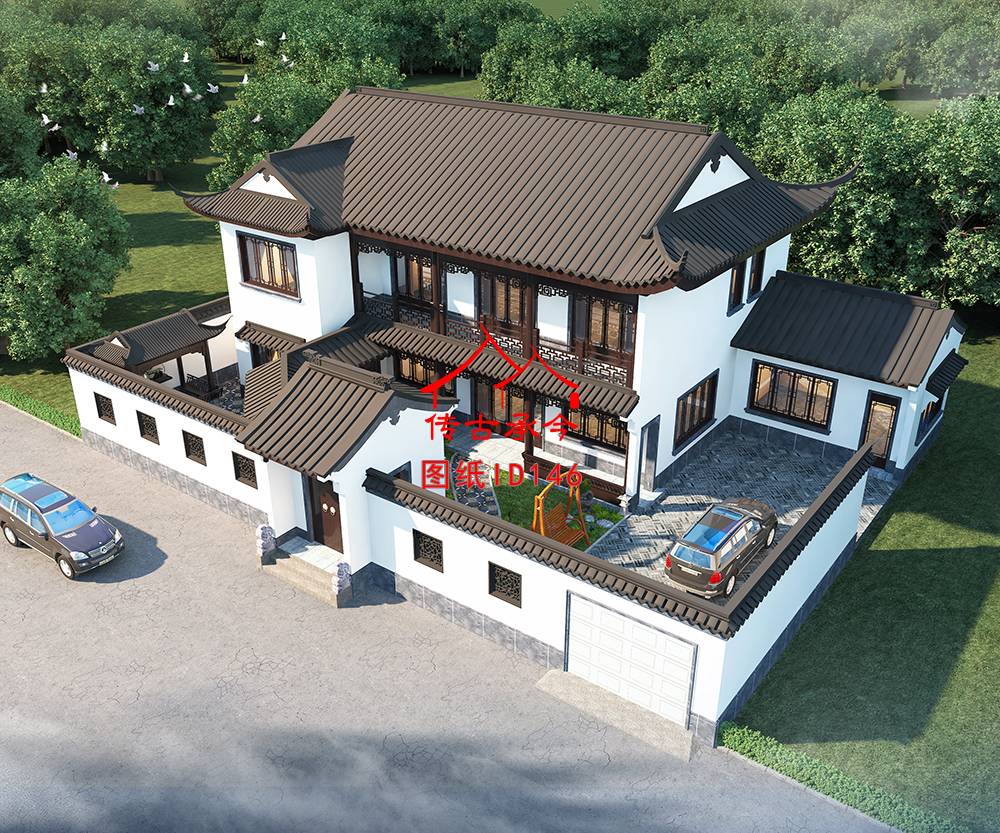 蘇派二層合院鳥瞰圖