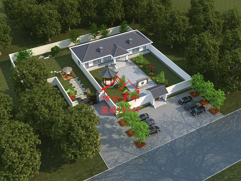 一層新中式合院鳥瞰圖