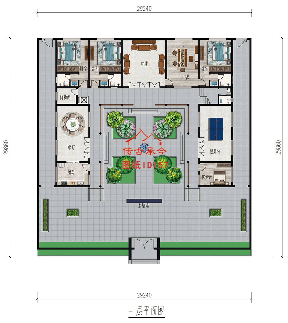 二層白墻三合院平面布置圖
