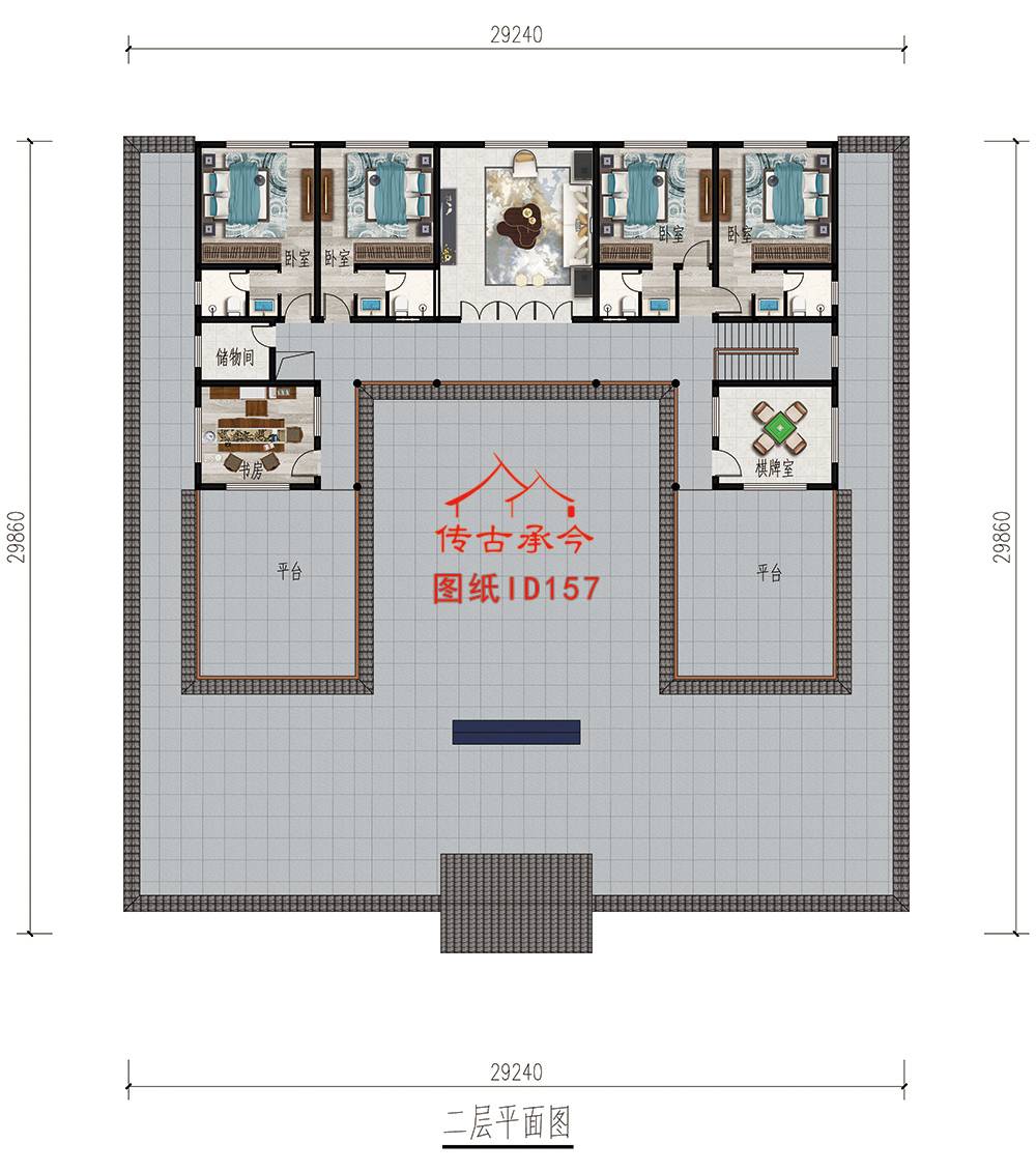 二層白墻三合院平面圖