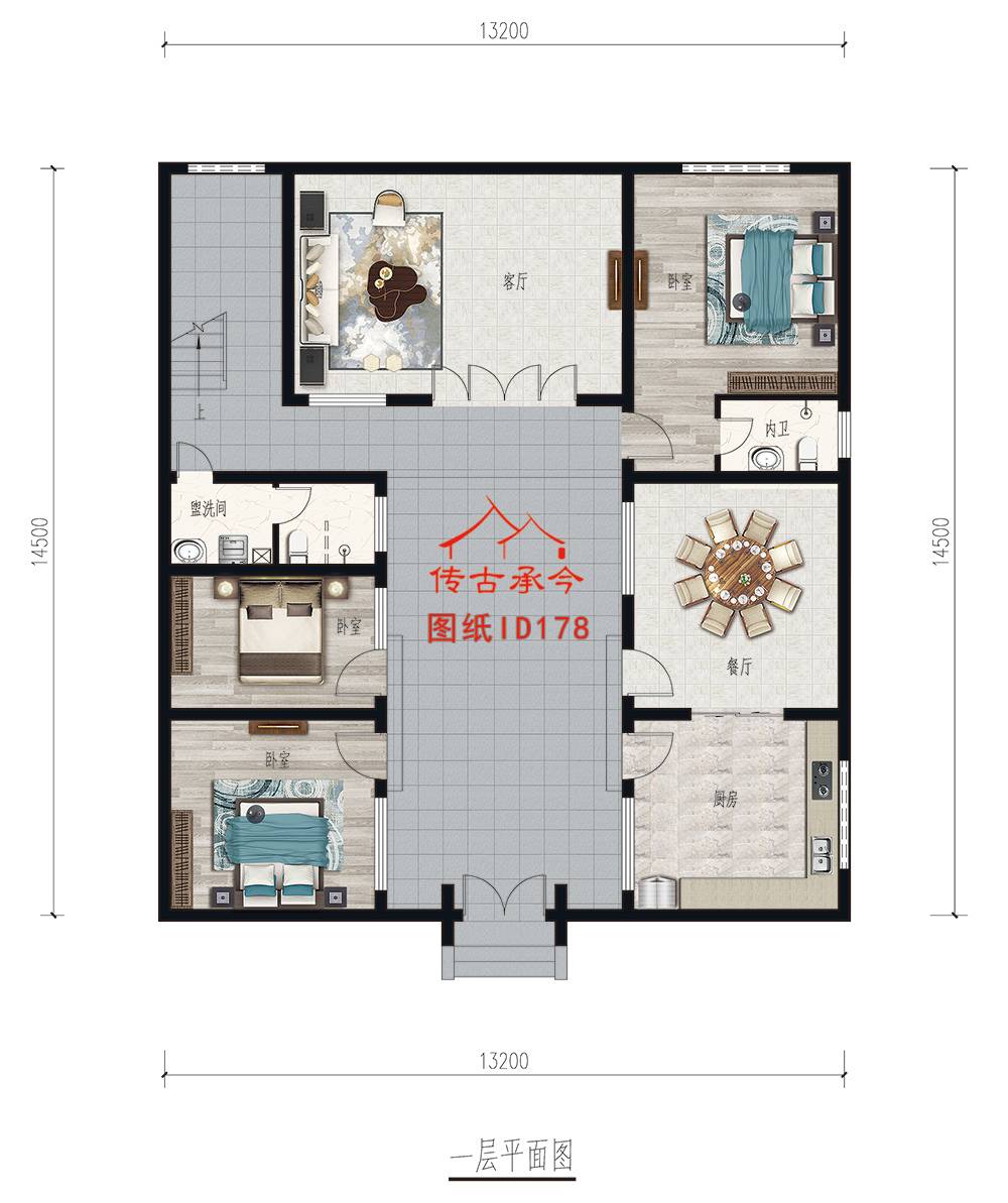 白墻小型三合院平面布置圖