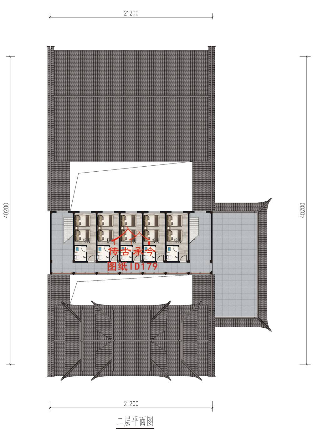 徽派三進四合院二層祠堂平面圖