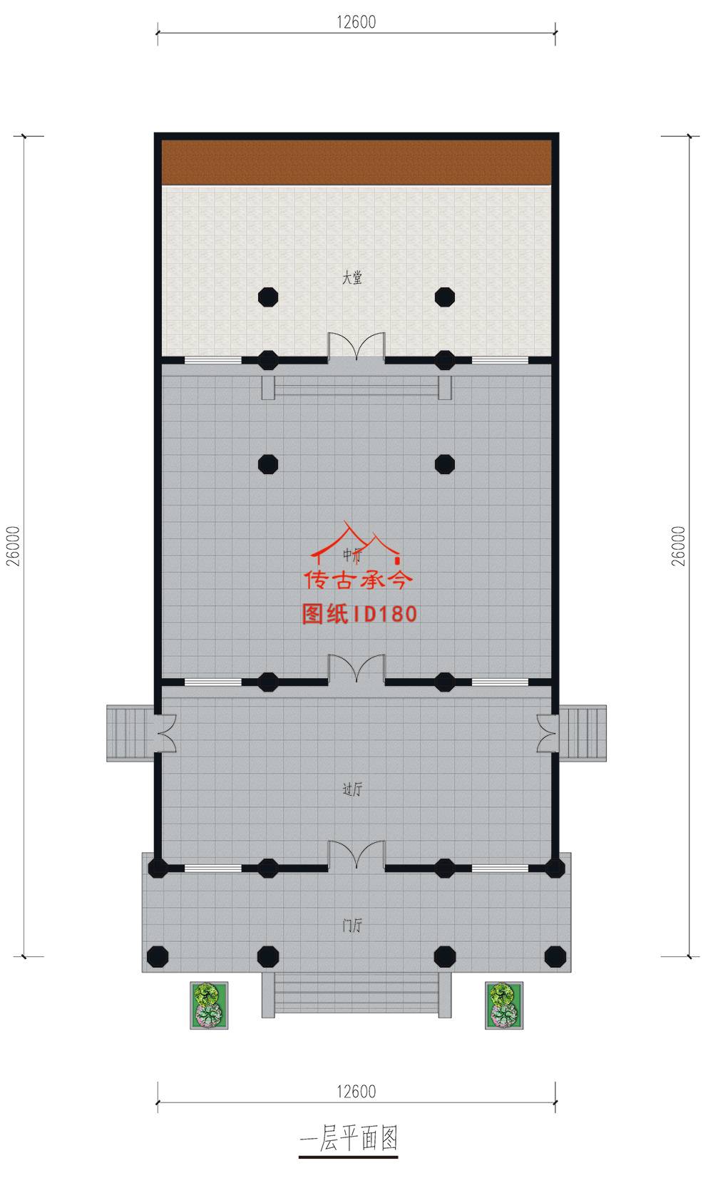 徽派二進(jìn)四合院祠堂平面布置圖