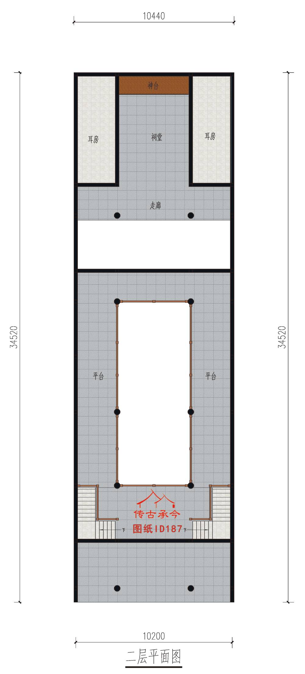 二進(jìn)祠堂二層平面布局圖