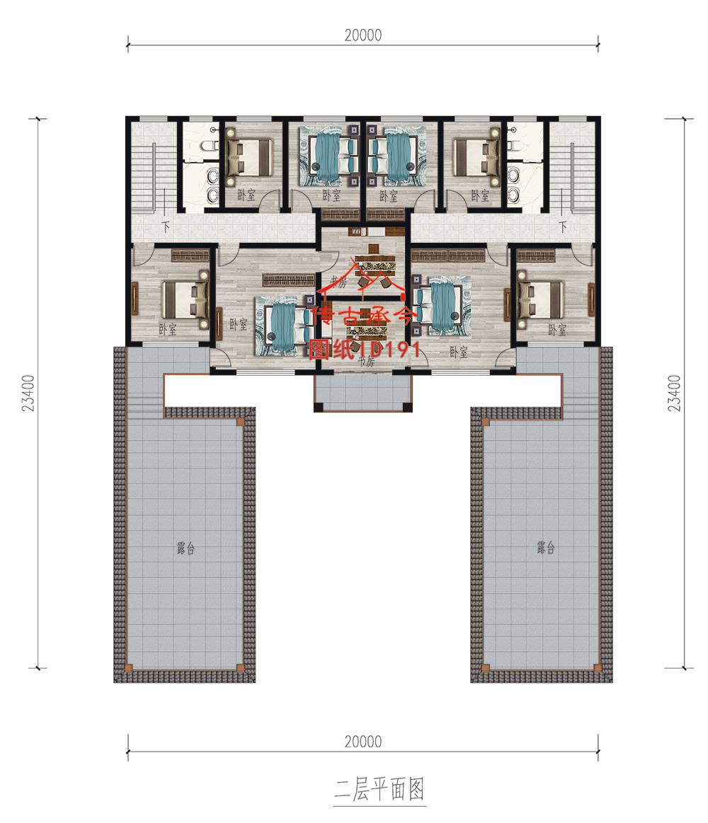 雙拼三合院二層平面布局圖