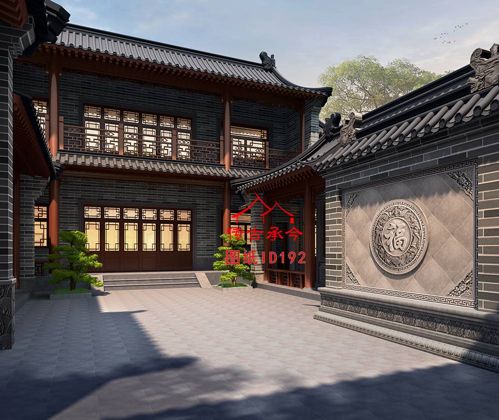 二層青磚四合院院內(nèi)人視圖