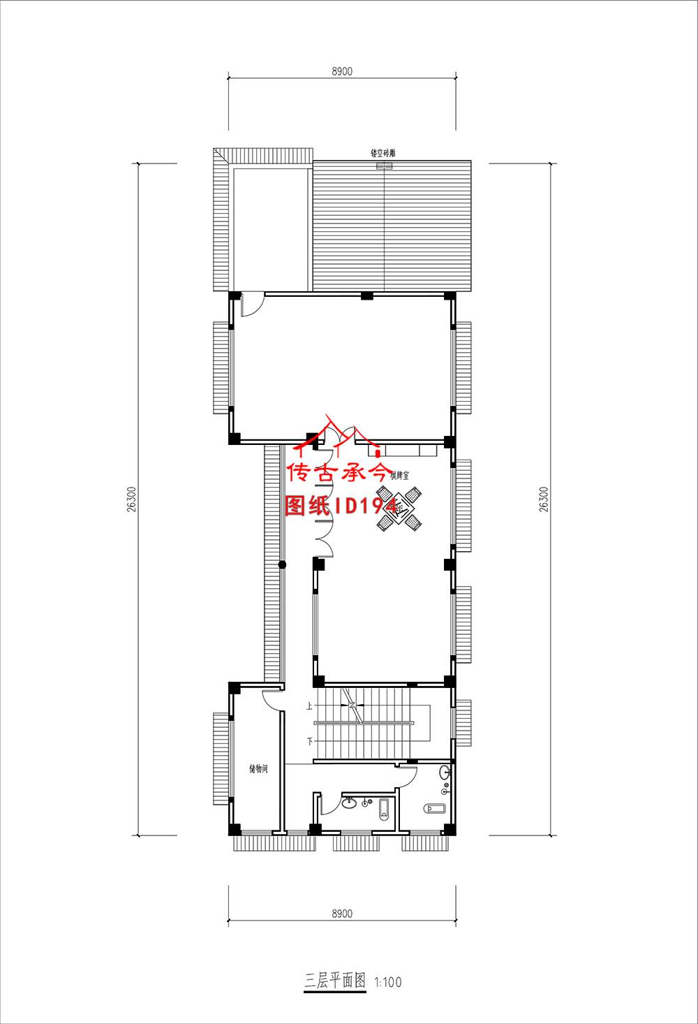 帶露臺連體三合院三層平面圖