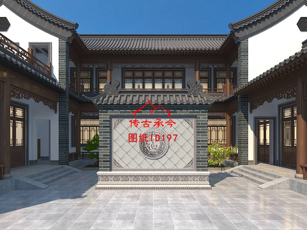 白墻青磚柱新中式三合院