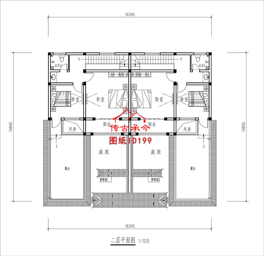 新中式三合院二層平面圖