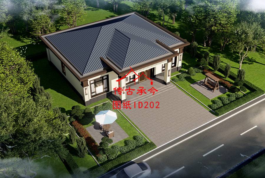 農(nóng)村自建新中式別墅鳥(niǎo)瞰圖
