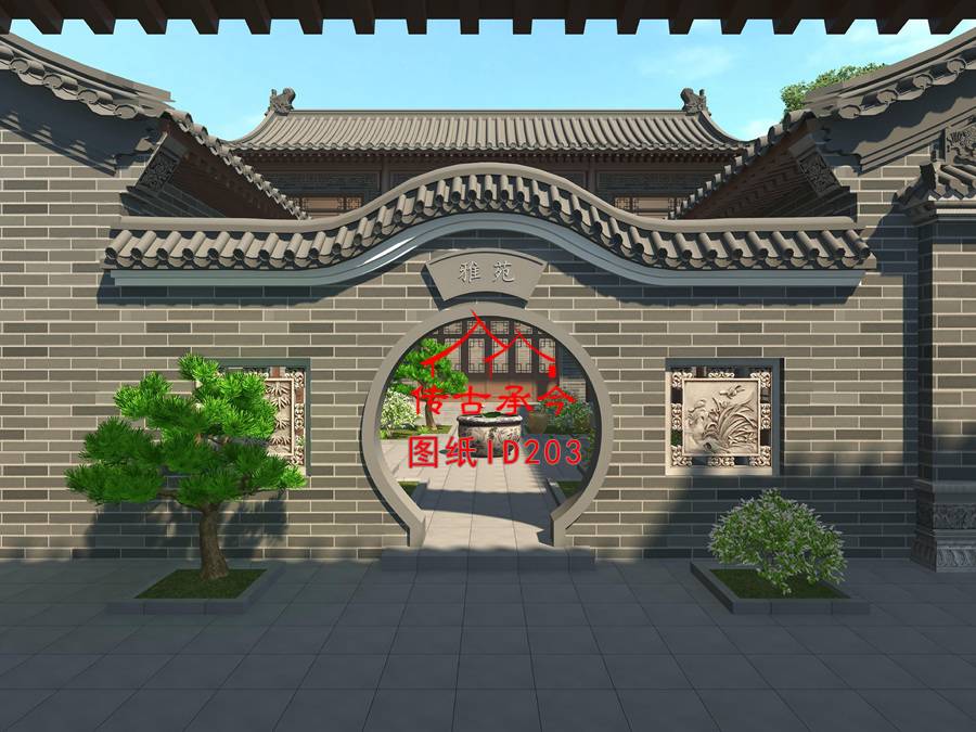 合院青磚墻月亮門