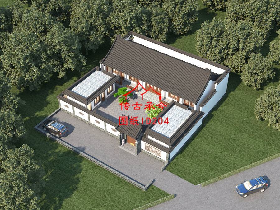 白墻青磚柱自建三合院