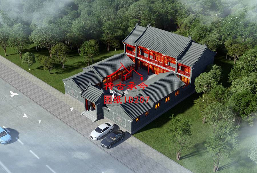 農(nóng)村二層青磚三合院設(shè)計效果圖
