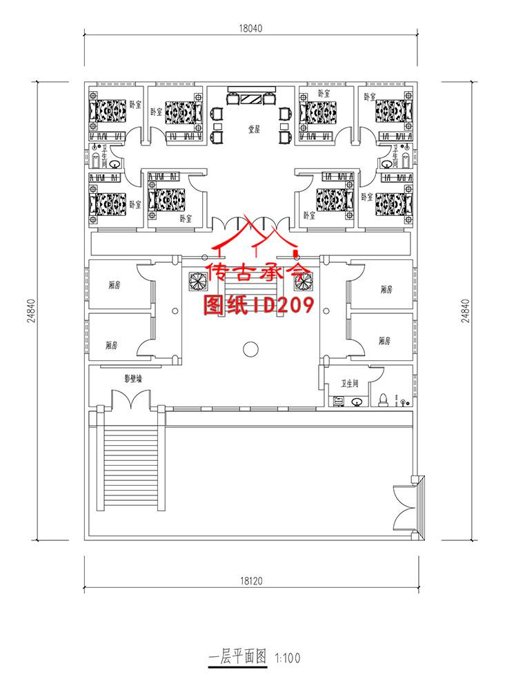 五開間雙面布房三合院平面圖
