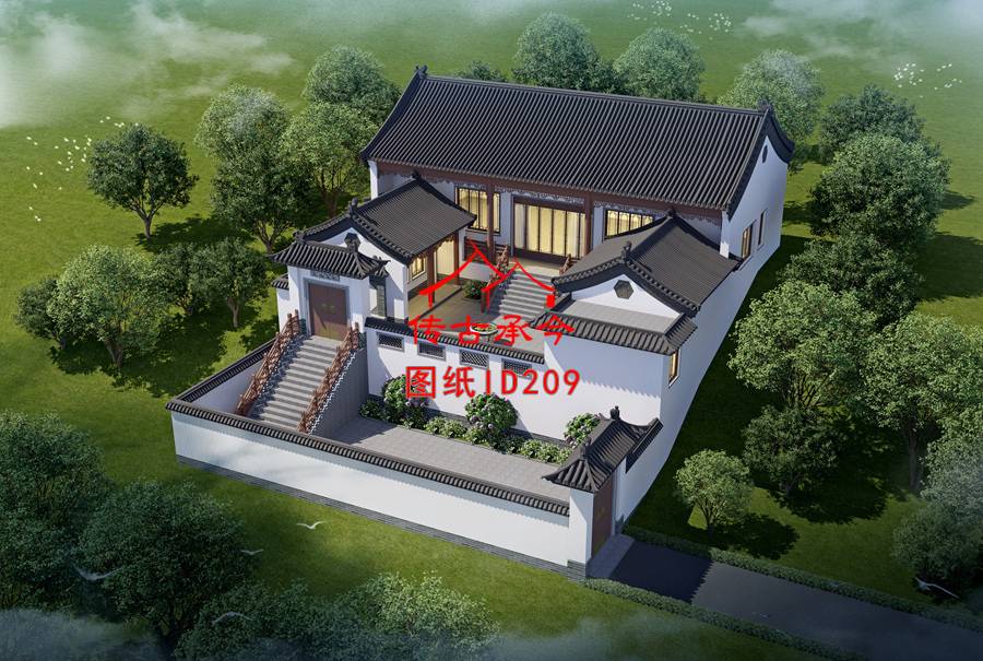 新中式自建三合院鳥瞰圖