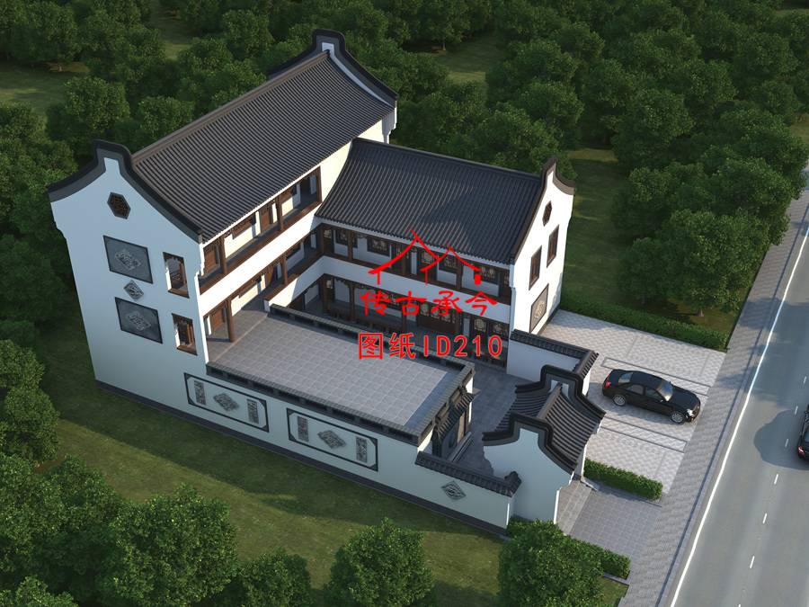 新中式三層三合院鳥瞰圖