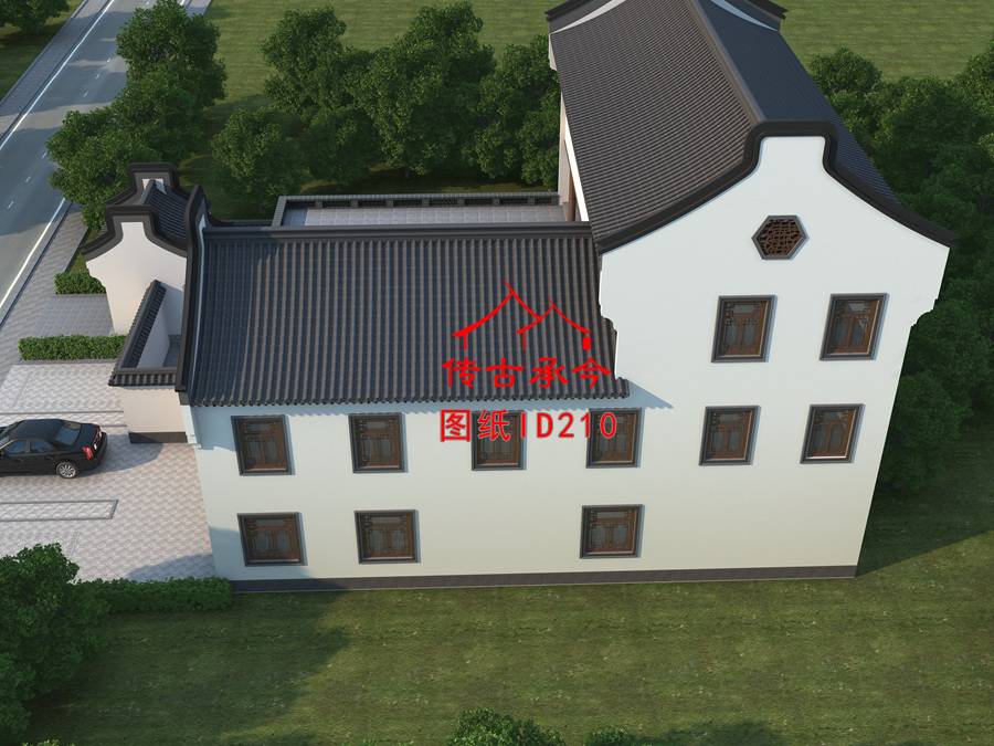 三層三合院新中式外觀設(shè)計(jì)效果圖