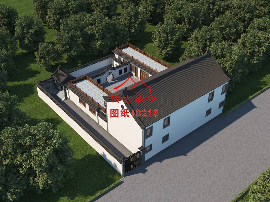 三進(jìn)二層新中式三合院外觀(guān)效果圖