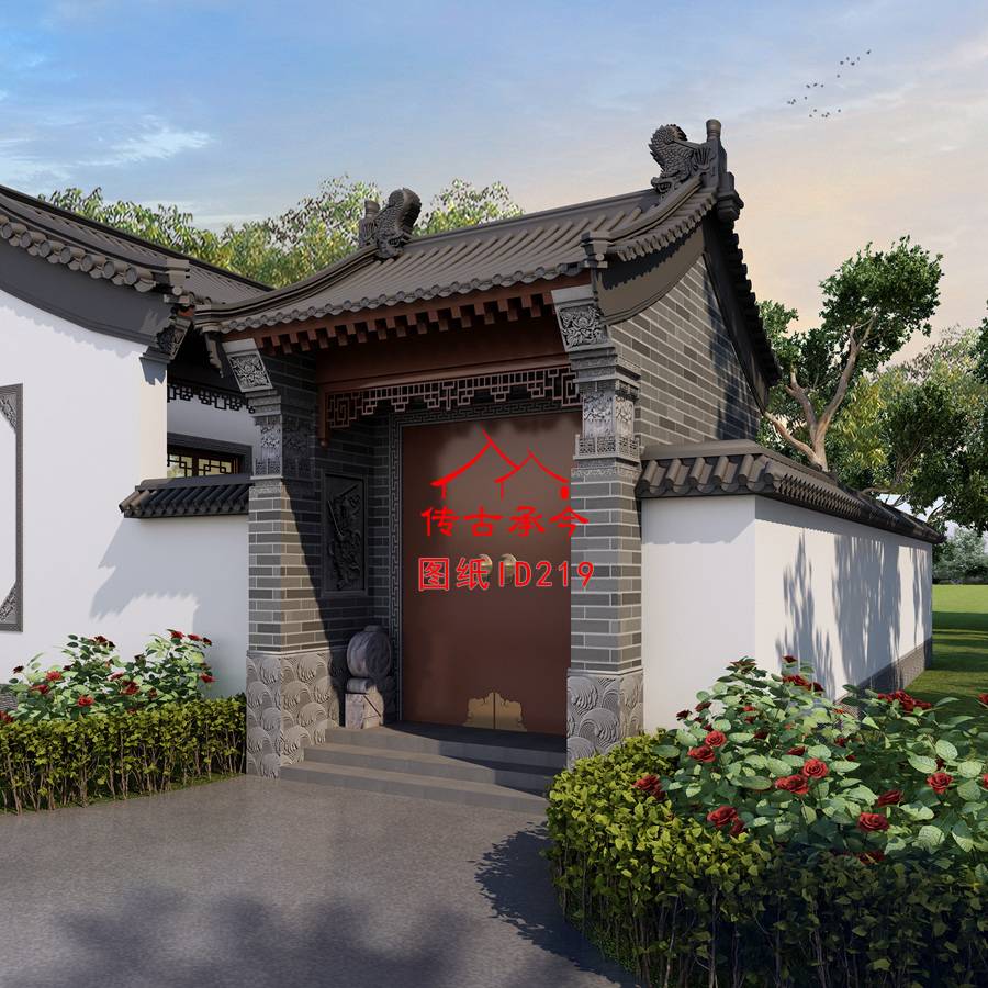 青磚中式門樓效果圖設(shè)計(jì)