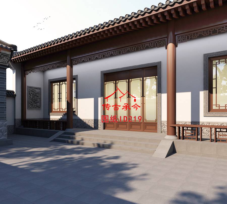 三開間小型合院院內(nèi)效果圖