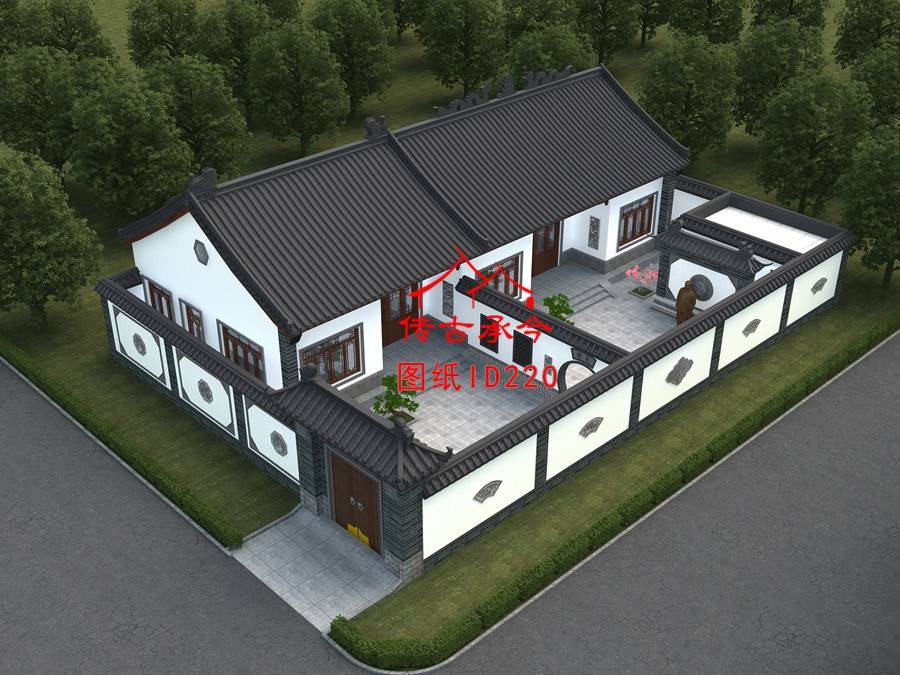 新中式獨棟自建房合院效果圖