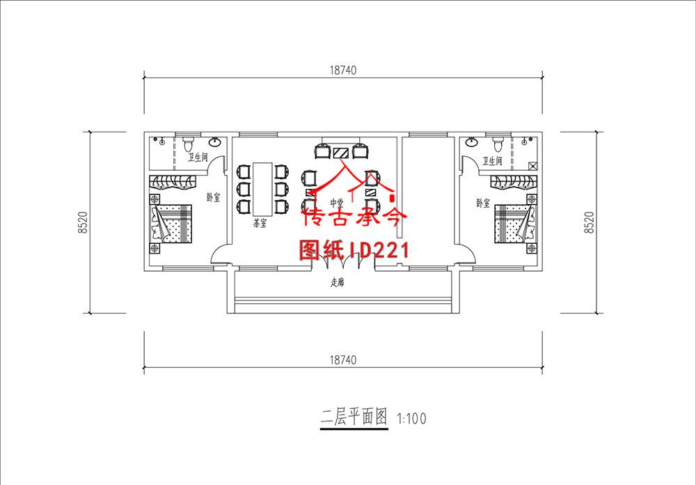 五開(kāi)間三合院二層平面圖
