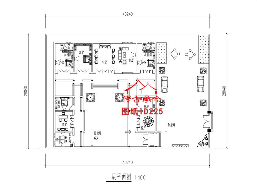 一層帶跨院三合院平面圖