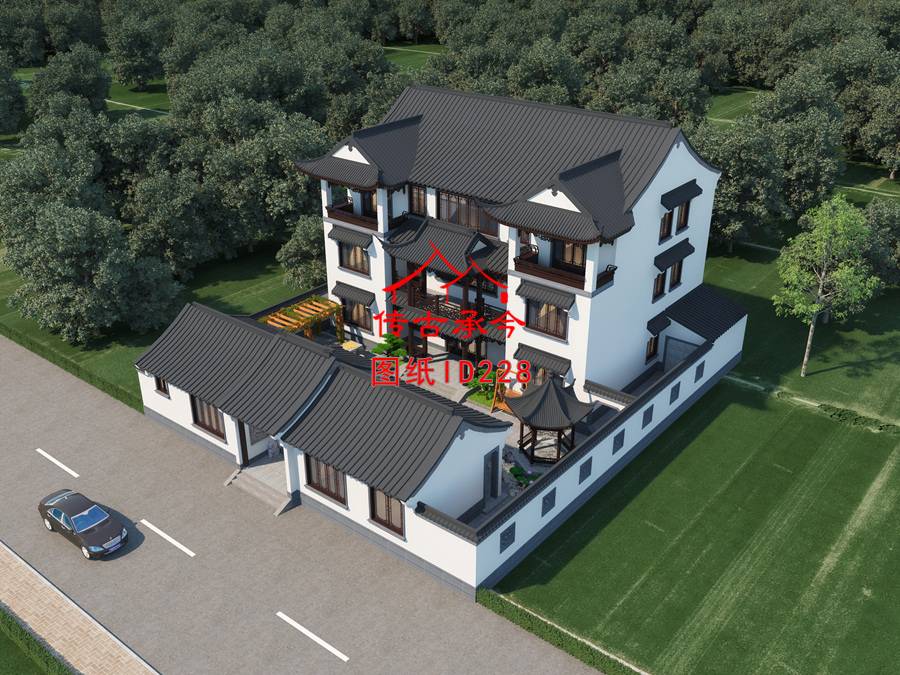 蘇式合院帶景觀鳥瞰圖