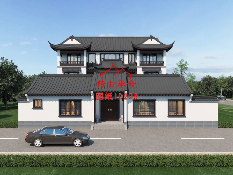 蘇式建筑飛檐翹角大門正立面圖