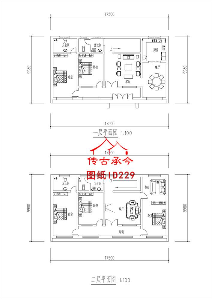小型二層獨(dú)棟仿古建筑平面圖