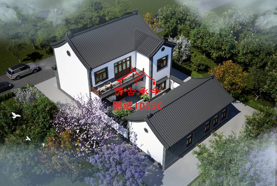 二層帶陽(yáng)臺(tái)仿古建筑效果圖