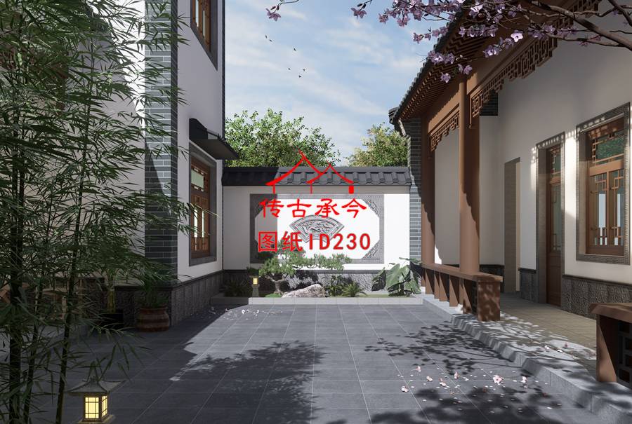 仿古建筑院內(nèi)景觀布置效果圖