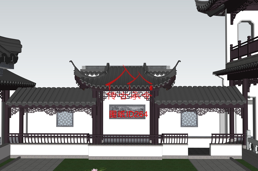 水榭連廊白墻效果圖