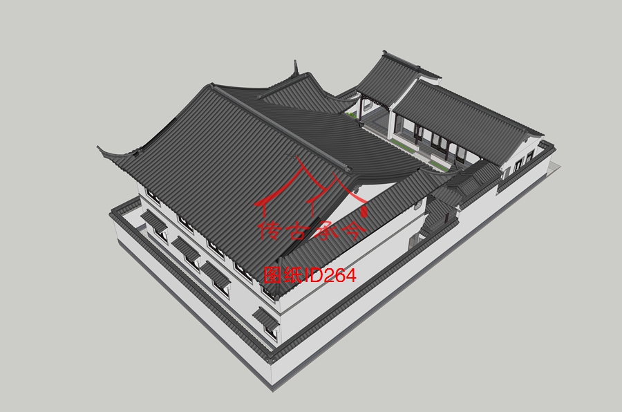二層大歇山合院蘇式建筑鳥瞰圖