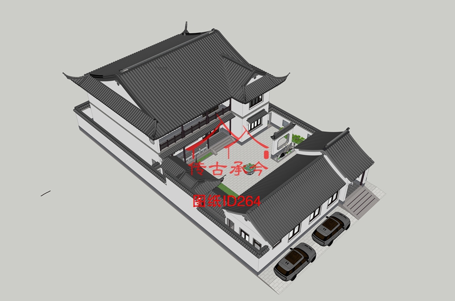 蘇式白墻二層連廊效果圖