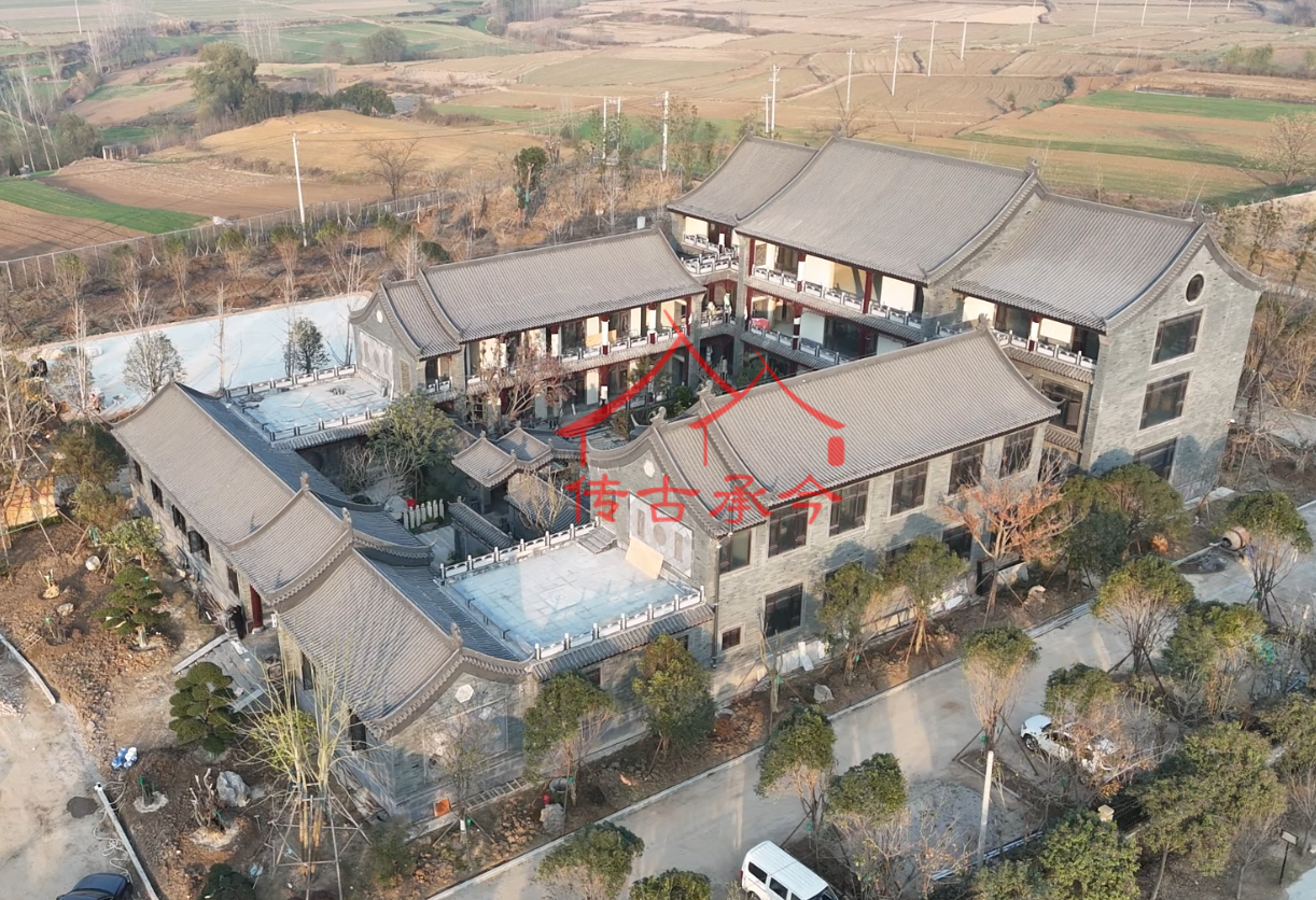 中式四合院航拍實景自建中式院落航拍傳統(tǒng)坡屋頂院落實景