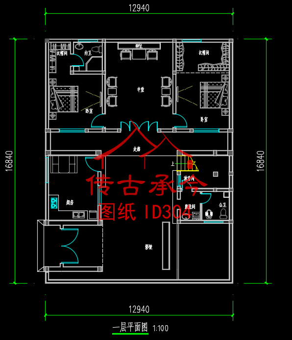 中式小合院設(shè)計一層平面圖
