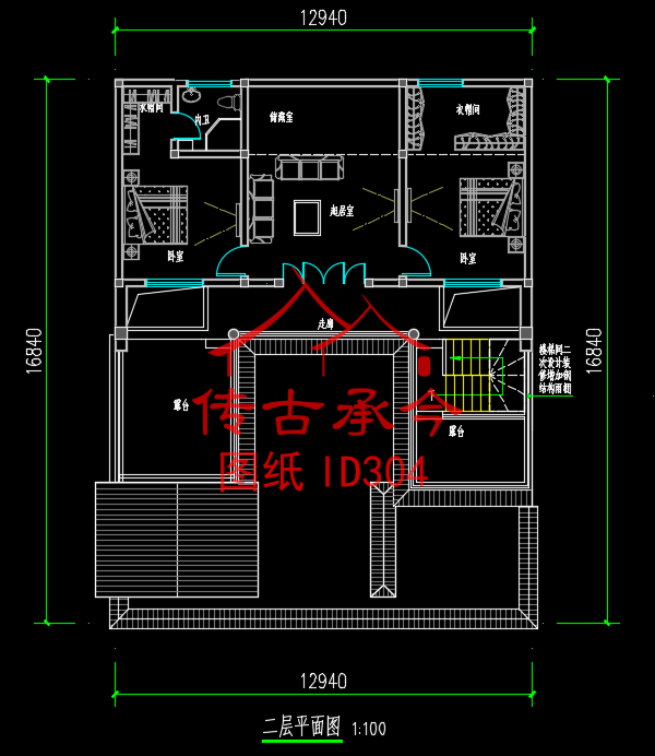 中式小合院設(shè)計二層平面圖