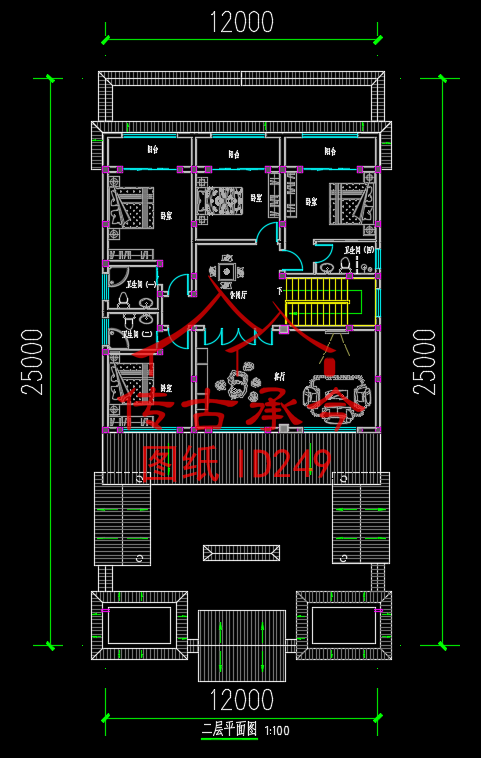 二層雙面布房帶陽臺四合院平面圖